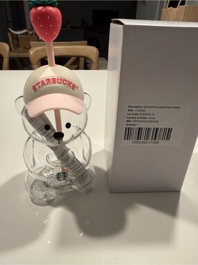 Starbucks PINK VIBES Strawberry Bearista Glass Cold Cup AUTHENTIC NWT